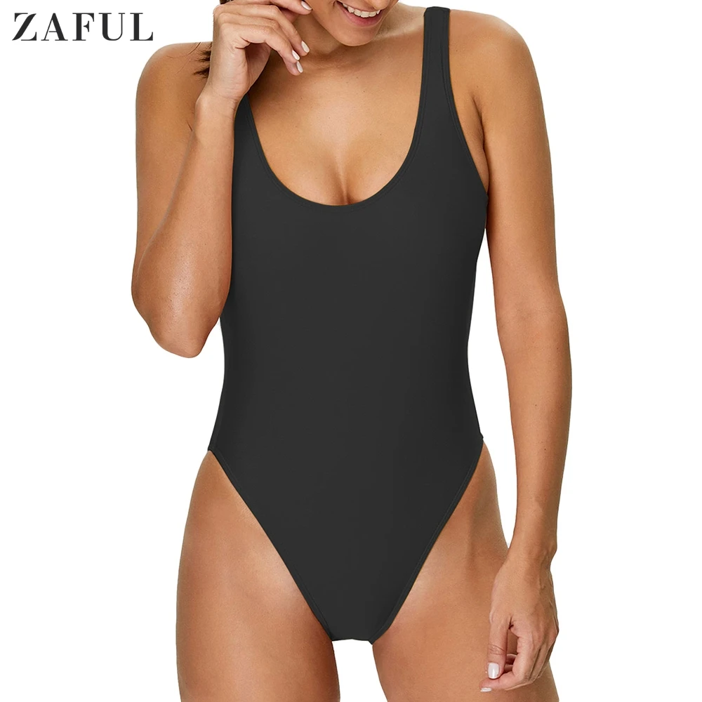 ZAFUL Backless One-piece Swimwear Solid High Cut Sexy Swimwear Women Bikini Set Summer Beach Swim Bathing Suit