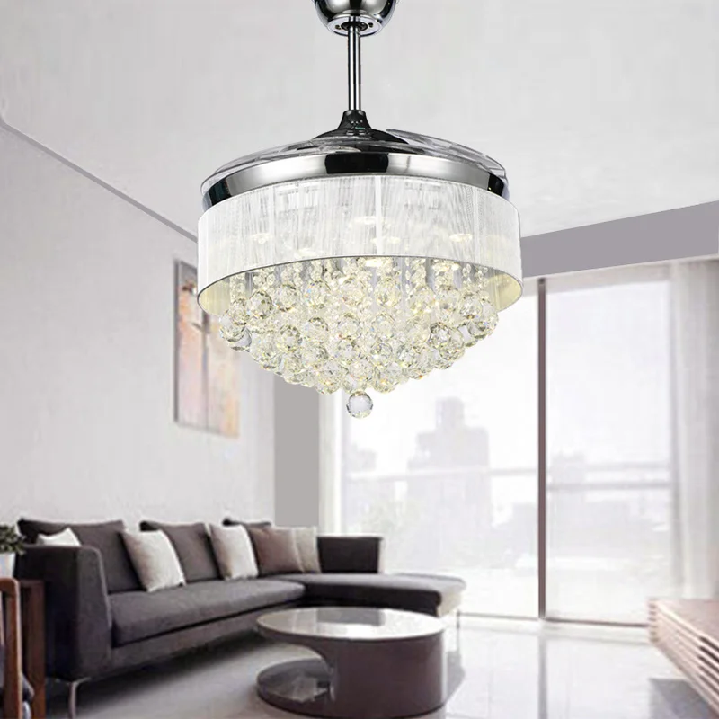 42inch Invisible led crystal ceiling fan light with remote controller Dimming fan light for living room bedroom