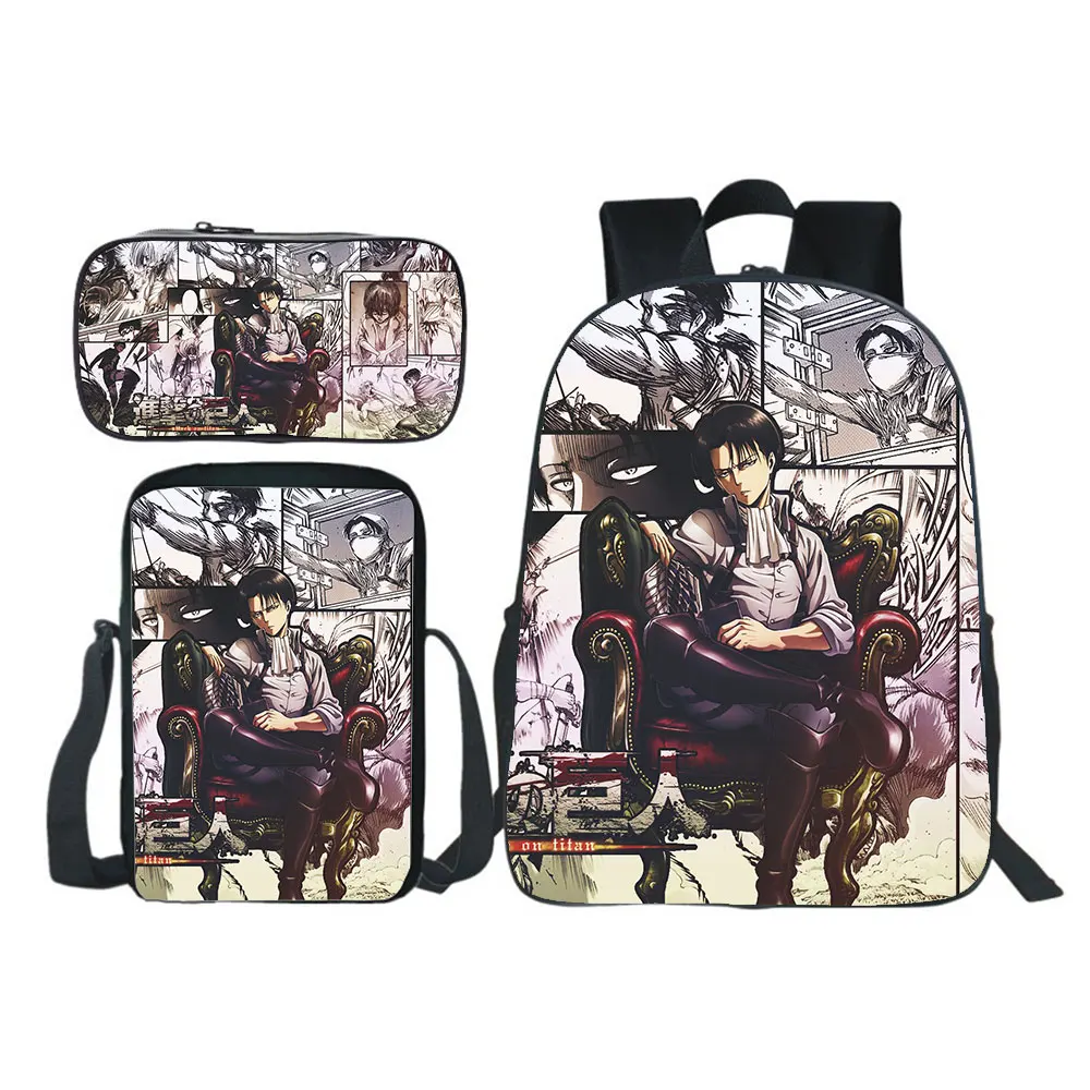 

NEW Japanese Anime Attack on Titan School Bags Backpack Harajuku Boys Girls Schoolbag 3Pcs/Set Kids Bookbags Mochilas