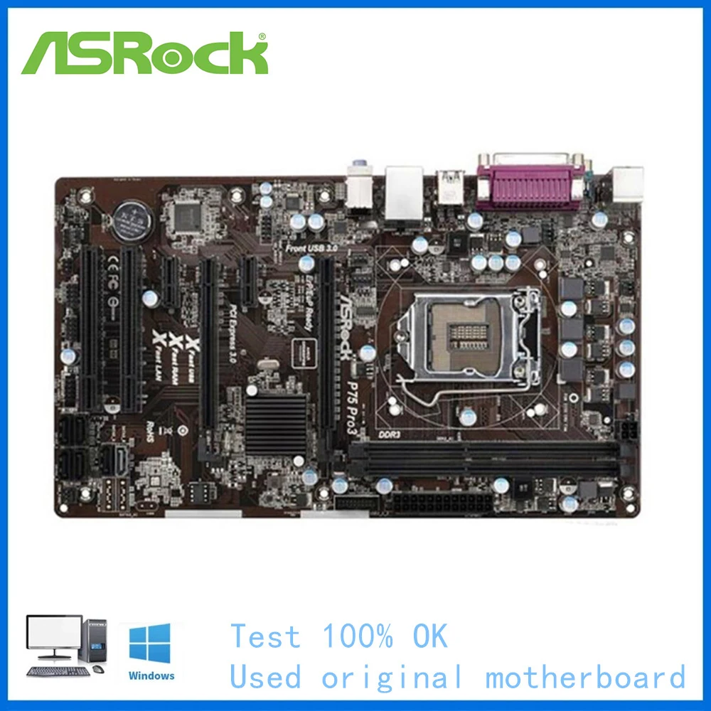 

Материнская плата для ASRock P75 Pro3 LGA 1155 для Intel B75 B75M б/у десктопная материнская плата USB3.0 SATA II PCI-E X16