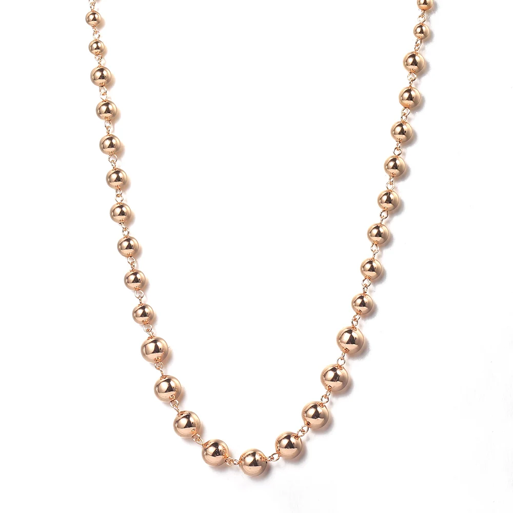 Necklace For Women 585 Rose Gold Color Beaded Chain Link Necklace 60cm Gift Jewelry Wholesale Dropshipping LCN47