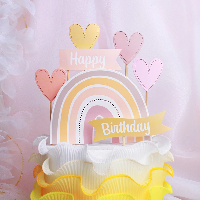 Buon compleanno bambini adulto Cake Topper stelle luna arcobaleno palloncino cuore ragazzi ragazze Cupcake Topper cottura Decor bandiera del partito