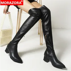 MORAZORA Hot Sale Big Size 47 Over The Knee Boots Women Slim Autumn Winter Boots Zebra Pattern Thick Heel Nightclub Shoes Women