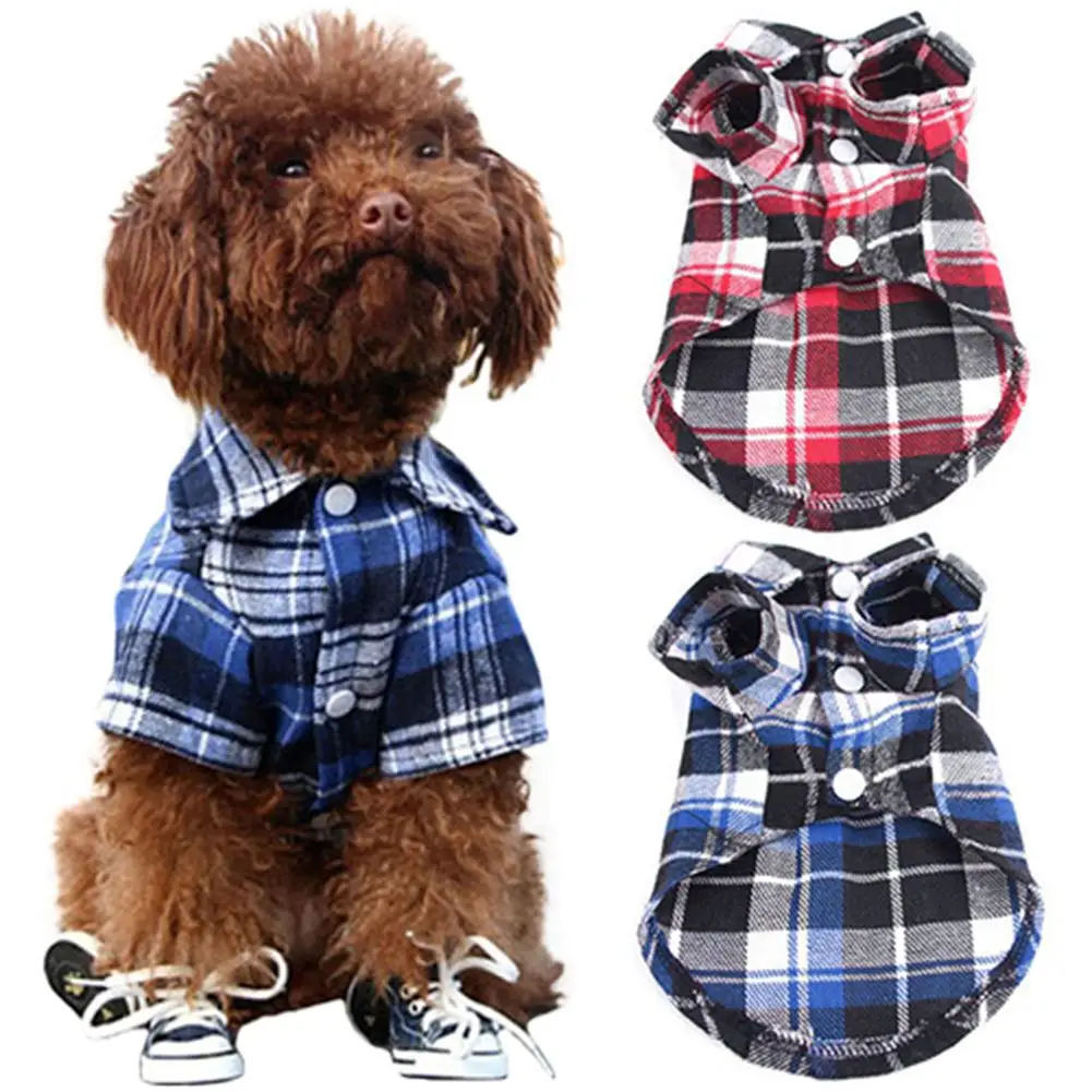 TINGHAO Dog clothes Cute Pet  Puppy Comfortable Plaid Shirt Coat Clothes T-Shirt Top Size XS S M L Dog Supplies