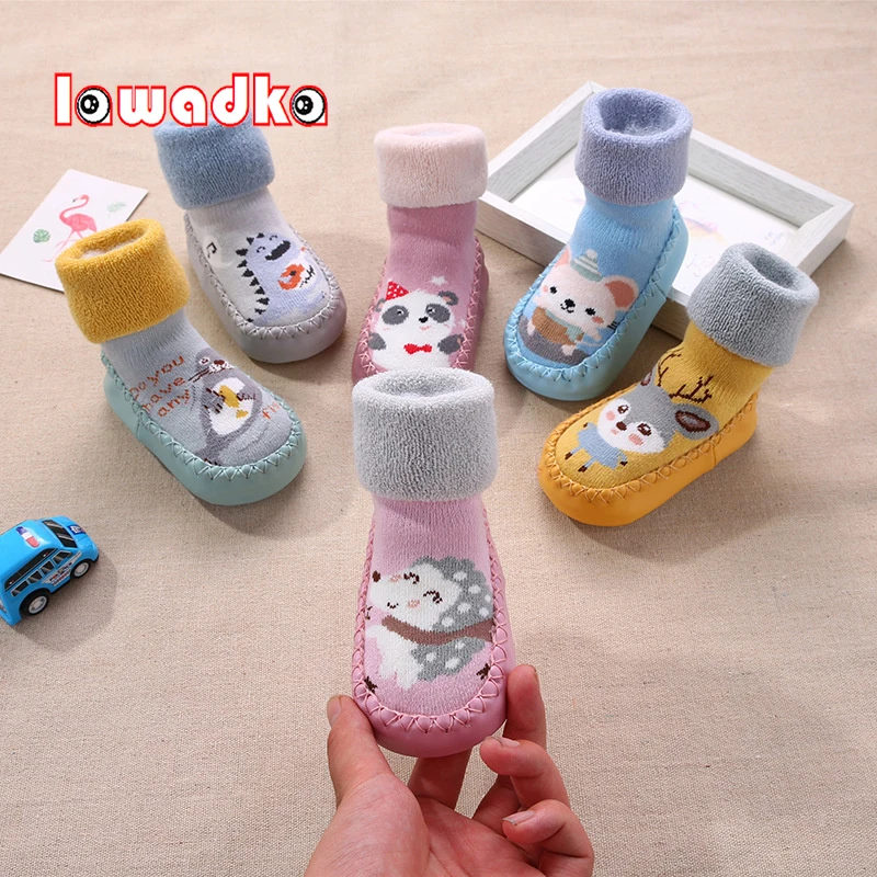 Lawadka Winter Newborn Baby Socks With Rubber Soles Infant Baby Girls Boys Shoes Cartoon Toddler Floor Anti Slip Soft Sole Sock