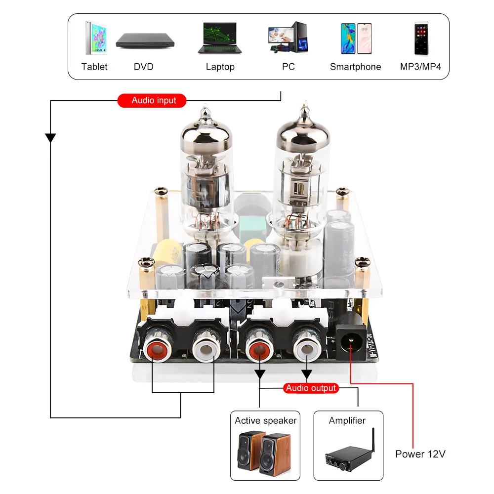 AIYIMA 6A2 Vacuum Tube Pre-Amplifier HIFI Bile Buffer Home Aduio AMP Tube Preamp Amplifier For Active Speaker Sound Amplifiers