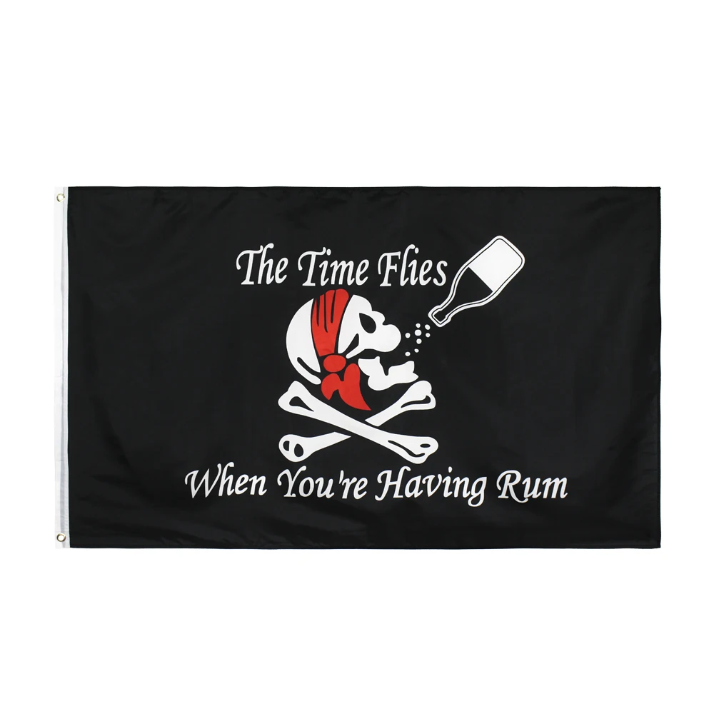 Skull Headband Pirates Flag 90x150cm Jolly Roger Drinking The Time Flies When You Are Having Rum Pirate Flag For Wine Bar