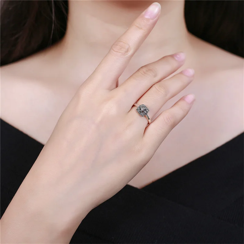 Uglyless Rhombic Marcasite Rings for Women Vintage Thai Silver Square Ring Real 925 Sterling Silver Retro Fine Jewelry Geometric