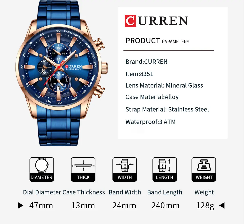 CURREN Neue Herren Uhren Quarz Business Wasserdichte Uhr Mann Uhren Top Marke Luxus Armbanduhr Männer Chronograph Reloj Hombre – Detail 3