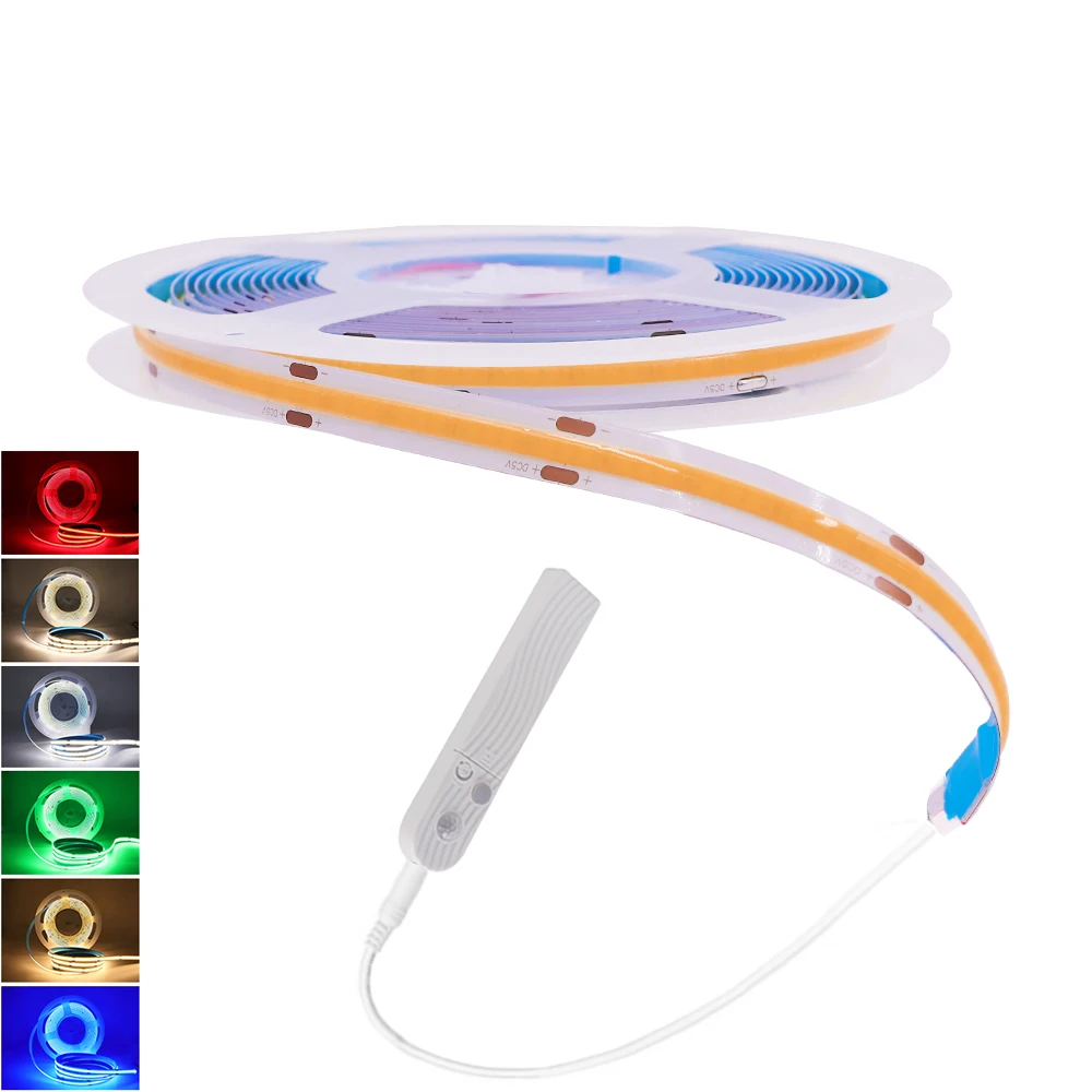 5V COB LED Strip Light PIR Motion Sensor FOB LED Tape 320Leds/m High Density COB Flexible Rope Lights Lamp USB Battery Powered