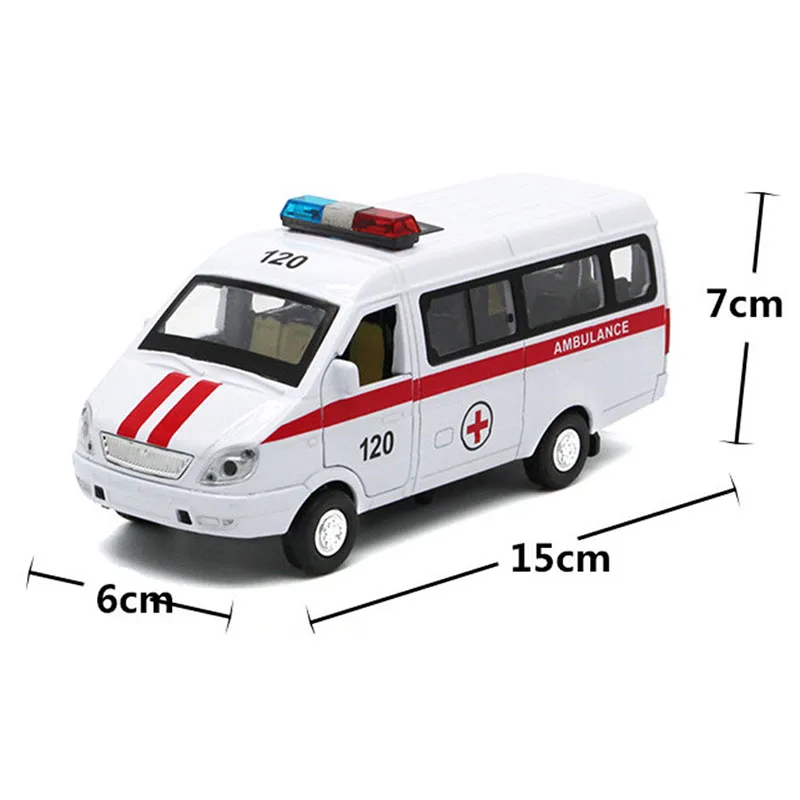 Ambulance Police Car 1:32 Pull Back Model with LED Sound Kids Toy Metal Model Construction Vehicle Toys For Gift Car Collection