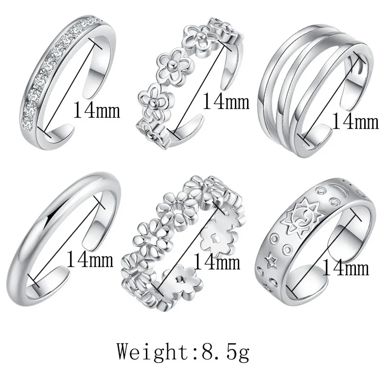 Love & Annie 6pcs Knuckle Foot Ring Set Open Toe Rings for Women Adjustable Finger Ring Jewelery Girls Gifts