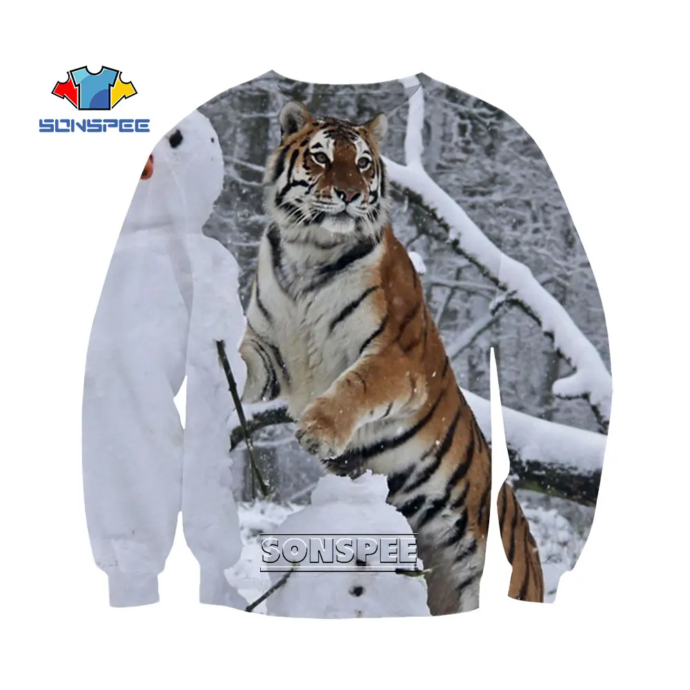 SONSPEE Autumn 3D Printing Men Women Sweater Animal Tiger Cool Funny Harajuku Street Clothing Pullover Long-sleeved Shirt Spring