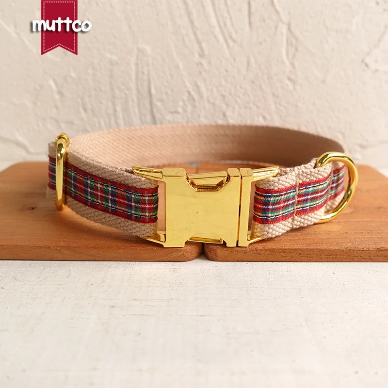 MUTTCO Adjustable collar THE SCOTLAND handmade pet products 5 sizes metal buckle double cloth dog collar and leash UDC012B