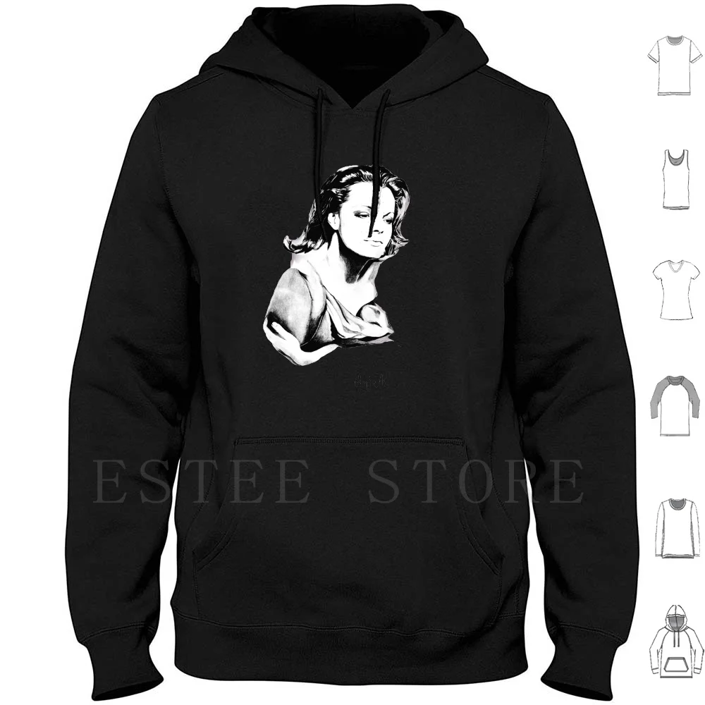 Romy Hoodie Long Sleeve Drawing People Actress Paper Pencil Portrait Face Famous Romy Black White Hair Eyes Lips Black