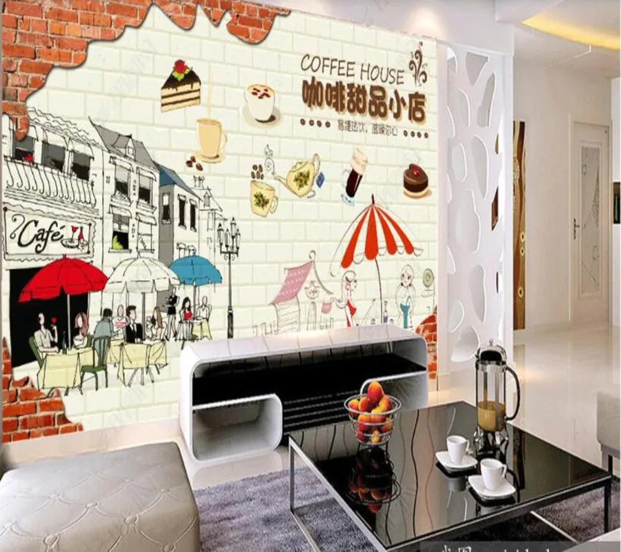 Papel de parde  hand painted cafe Dessert Shopback ground wall3d wallpaper,beer house kitchen mural