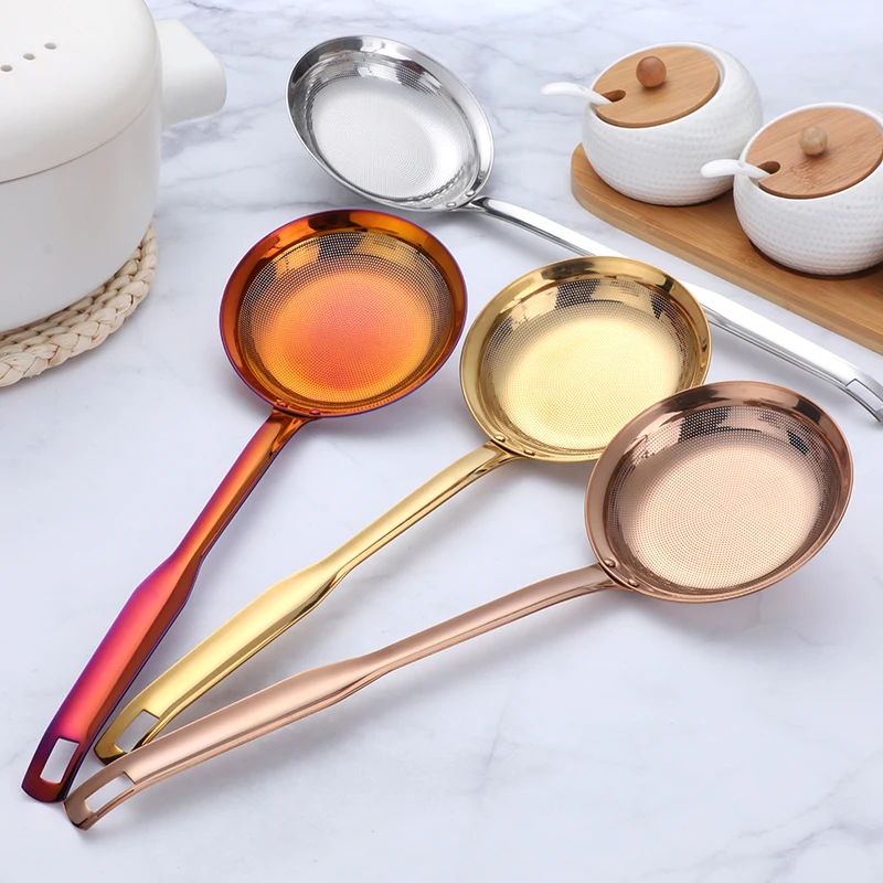 Stainless Steel Rose Gold Kitchen Strainers Cooking Tools Cookware Set Utensils Filter Fine Oil Skimmer Strainer Colander Scoop