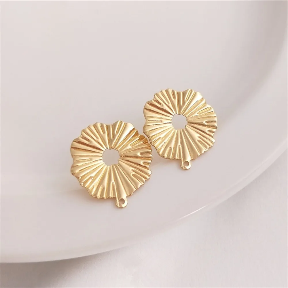 14K Gold Plated Lotus leaf lace belt hanging earrings S925 silver needle earrings handmade diy earrings accessories