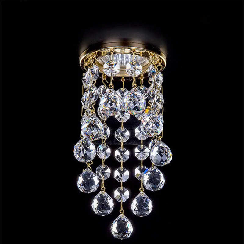 High Quality Dia8*H15.5cm Golden Pendant Mini Crystal Chandelier Suspend LED Ceiling Light Crystal Corridor Hanging Lamps