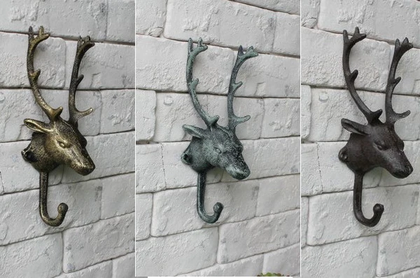 Cast Iron Deer Head Single Wall Hook / Hanger Animal Shaped Coat Hat Hook Heavy Duty, Rustic, Decorative Gift