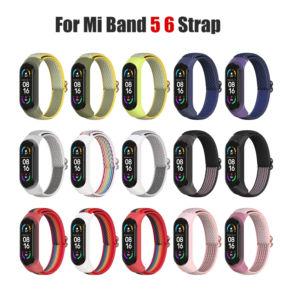 Correa de pulsera para Mi Band 7 6 5 Correa de reloj deportivo elástica de nailon Pulsera Correa Miband 5 Correa para Xiaomi Mi Band 5 6 7