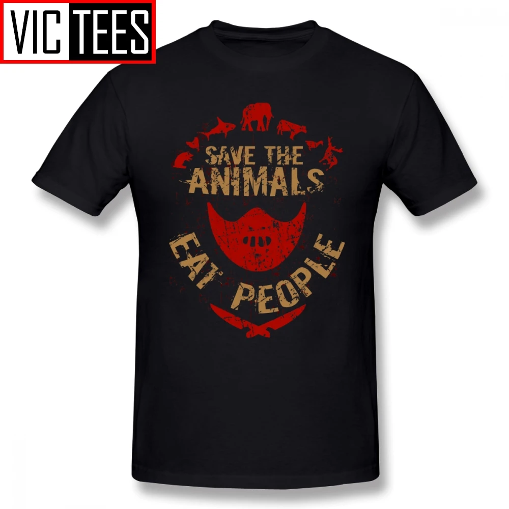 Mens Hannibal T Shirts Save The Animals, EAT PEOPLE T-Shirt Print Tee Shirt Man Casual 100% Cotton Fun Oversize Tshirt