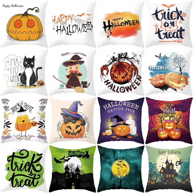 RULDGEE 2024 New Halloween Pumpkin Cat Pattern Decorative Pillows Cover For Seat Pillow Case 45x45cm Home