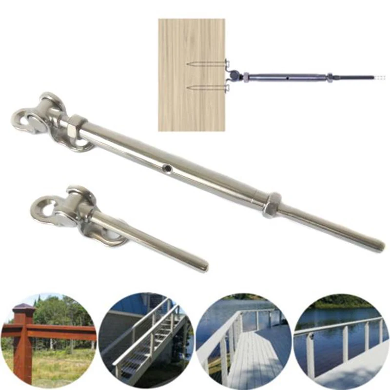 Stainless Steel Cable Railing Kit Systems Fit 1/8" Wire Rope Angle 180 Degree Adjustable Swage Toggle Turnbuckle And End WWO66