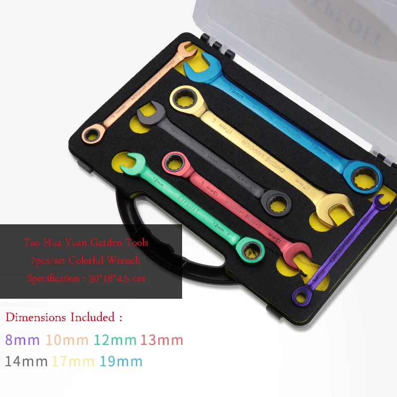 7 teile/satz Bunte Ratsche Griff Wrench Reversible Kombination Stubby Ratsche Ratschen Buchse Spanner Flexible Hand Zu