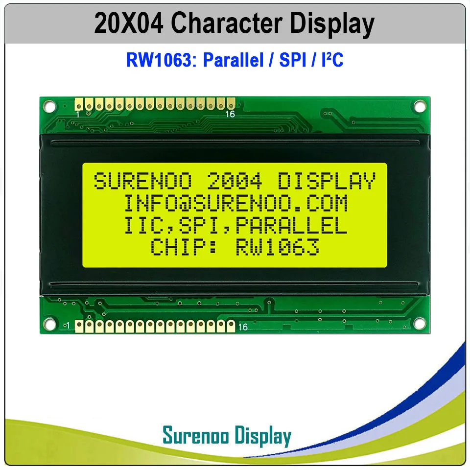 Imagem -02 - Tela de Lcd com Módulo Lcm e Luz de Fundo Led 20x4 204 Iic I2c Spi Rw1063 Amarelo Verde Azul de Personagem Painel com Luz de Fundo Led