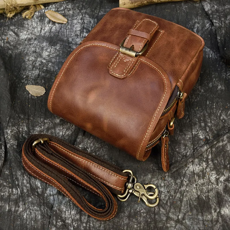 Imagem -05 - Bolsa de Couro Genuíno de Ombro Mini Bolsa de Pele Natural Portátil Antifurto para Homens e Mulheres