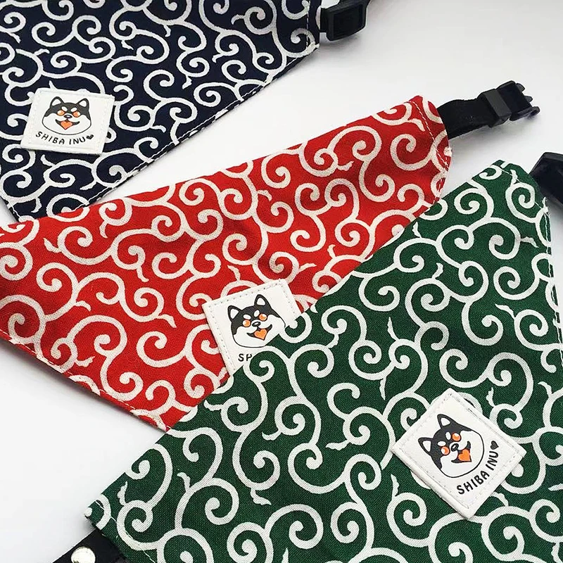 Tang grass pattern Shiba large and small dog Akita triangle scarf saliva towel collar scarf and Dog Ribbon Collar Saliva Scarf