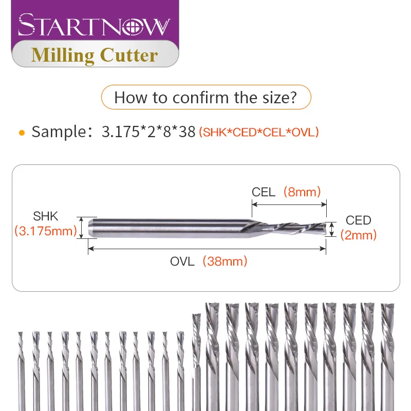 Startnow 5Pcs Mill Cutter Bit AAA Down Cut Two Flute Left Spiral Bits Carbide Tungsten CNC Router Bits End Milling Parts