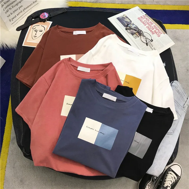 Fashion Simple Letter Printing Harajuku Cotton Quality Women's T-shirt Short-sleeved Summer Loose Casual Style Tees Tops