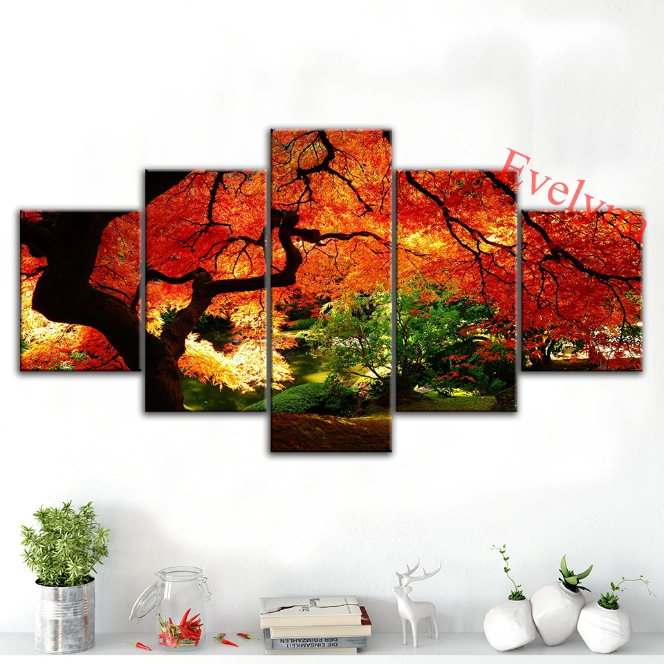 

5 Pieces Autumn, Nature, Trees Modular Picture Poster And Print Wall Art Modern Canvas Home Decor Painting For Living Room Frame