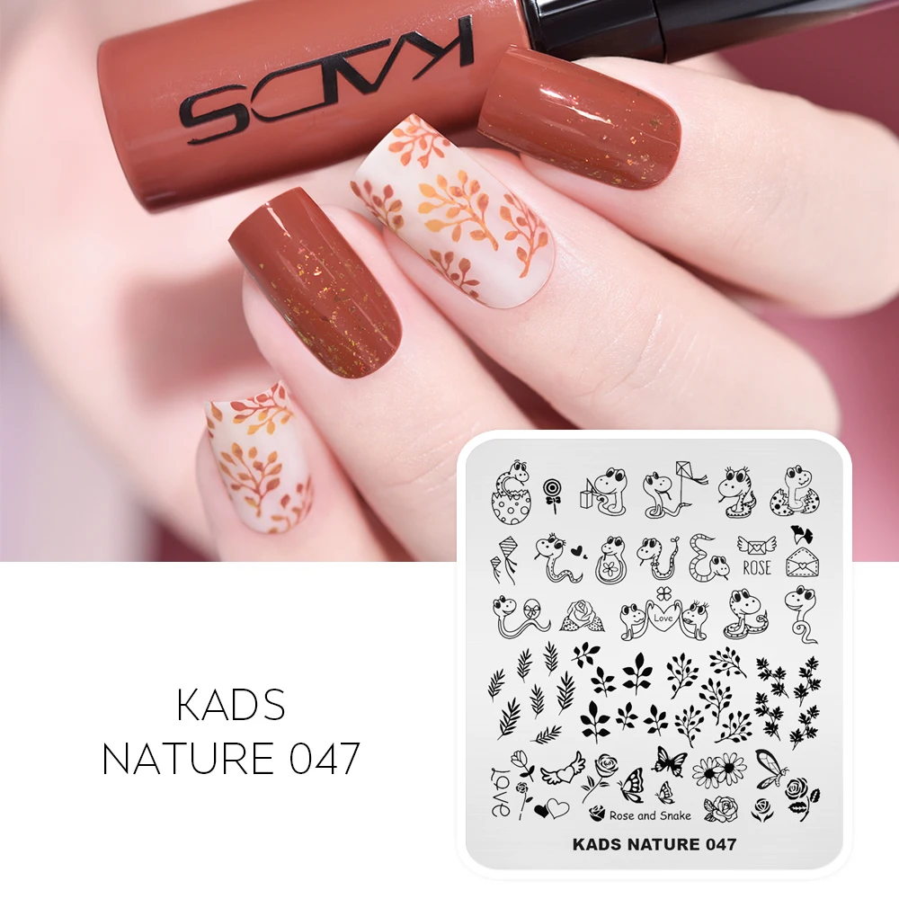 KADS Nature 047 Nail Stamping Plates Snake Butterfly Rose Bee Design Stainless Steel Nail Print Stencil Nails Stamping Polish