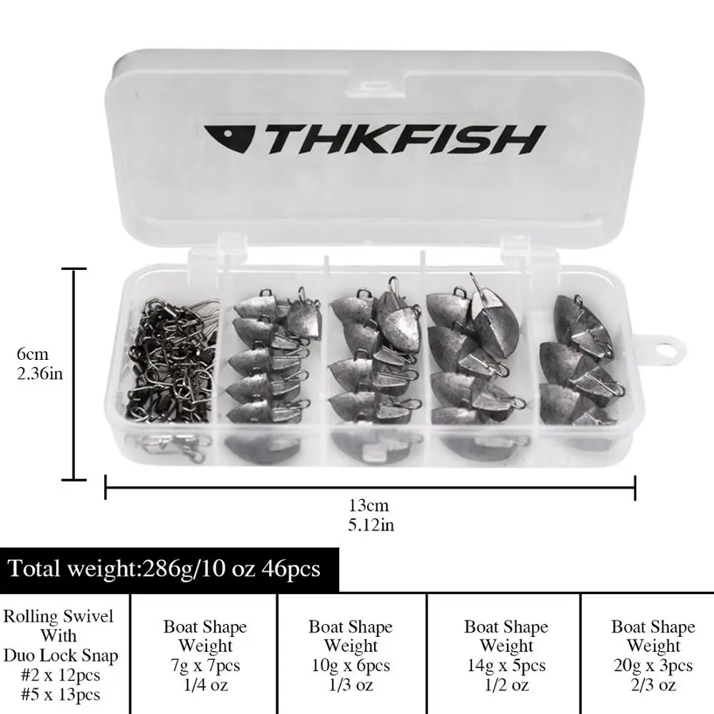 THKFISH Kit pemberat umpan pancing, 46pcs/66pcs 5g 7g 10g 14g 20g bentuk peluru Set pemberat umpan jatuh air tawar bobot