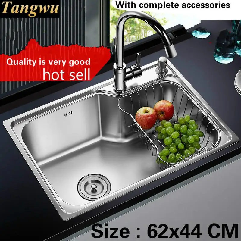 

Free shipping Food grade 304 stainless steel hot sell kitchen sink 0.8 mm ordinary single trough and stretch tap 62x44 CM