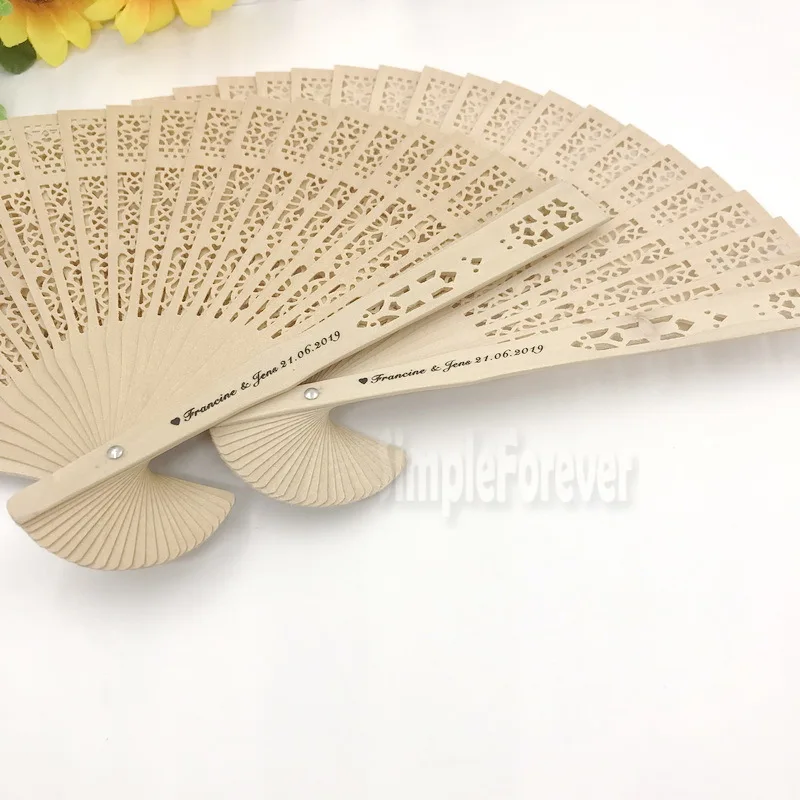 Personalized Wedding Favors Wood Cutout Fans Chinoiserie Hand Folding Fan Printing Name&Date 100pcs