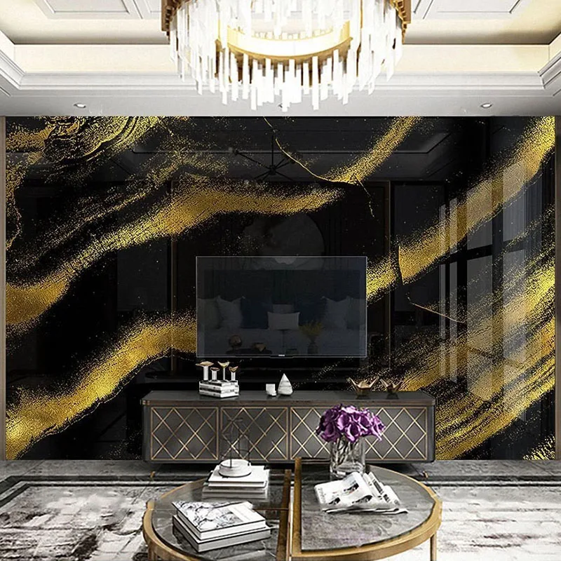 Custom Photo Wallpaper Home Decor 3D Black Gold Imitation Marble Waterproof Modern Living Room Bedroom TV Background Wall Mural