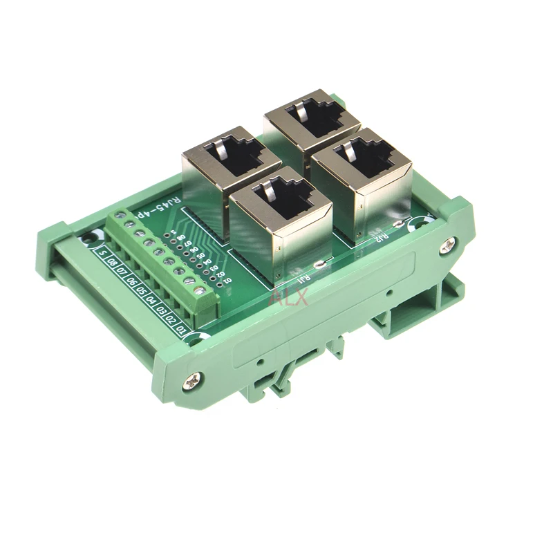 1PCS 4 way 4 port RJ45 8p8c female socket to terminal block adapter pcb board Network RJ45 Ethernet connector DIN Rail Mount