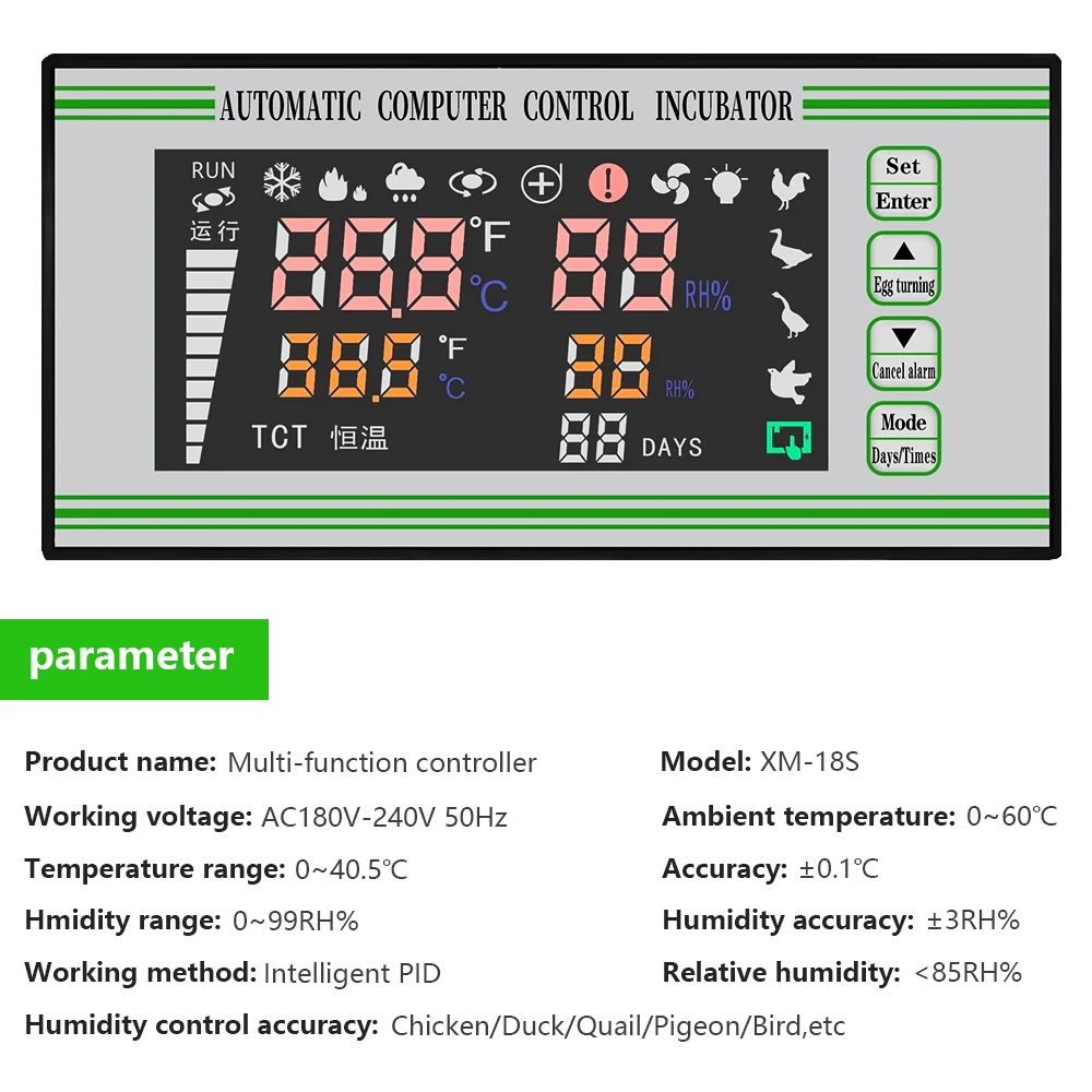 Digital Temperature Controller Humidity Incubator Controller XM18S For Egg Hatching Digital Thermostat 220v With Sensor