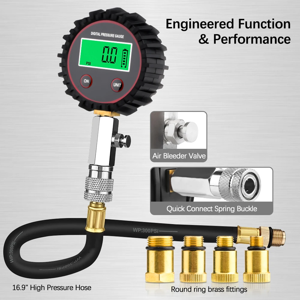 200PSI Gasoline Engine Digital Compression Gauge Tester  Petrol Gas Engine Cylinder Pressure Test Tool Kits with Adapter & Hose