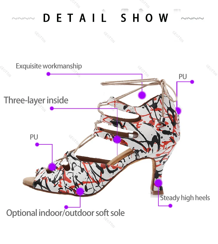 Dropshipping Salsa Jazz Tango Ballroom Square Social Latin Dance Shoes for Women Dancing Dancers High Heels Pu Sandals Paint