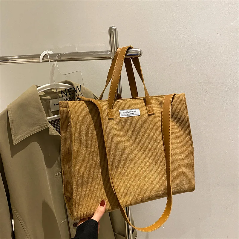 Corduroy Canvas Women Tote Ladies Casual Shoulder Bag Foldable Reusable Shopping Bags Beach Bag Female Cotton Cloth Handbag