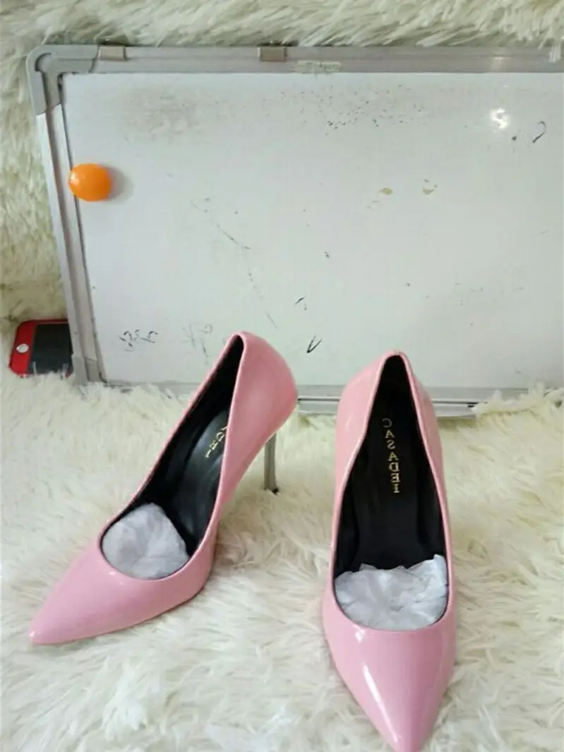 

Pointed Toe Thin High Heel Patent Leather Pumps Design Charming Party Dress Shoes Sexy Women Spring Autume Pink