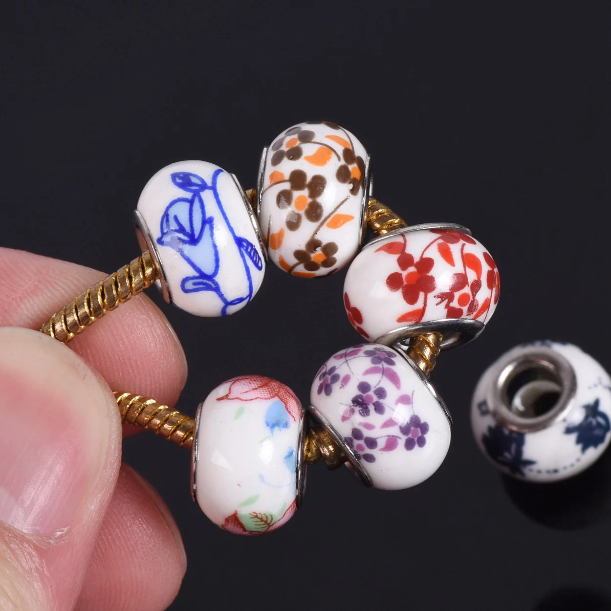 10pcs 12x9mm Flower Patterns Round Ceramic Porcelain European Charms Loose Big Hole Beads Lot for DIY Bracelet Jewelry Making