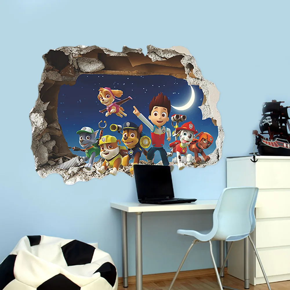 Disney 3D Cartoon  Pawed Wall Stickers For Kids Rooms Living Room Boys Girls Children Bedroom DIY Home Decor Patroling Car