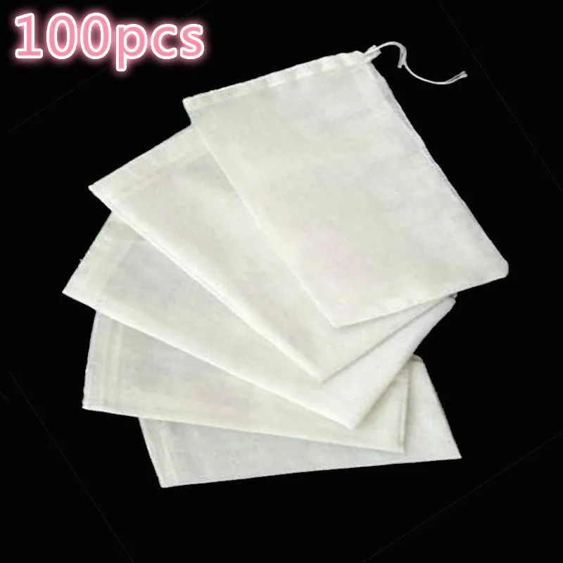 100 pcs Cotton bag Empty Tea Bags With String Heal Seal Filter Paper for Herb Loose Tea Soup Flavoring Cooking Teabags