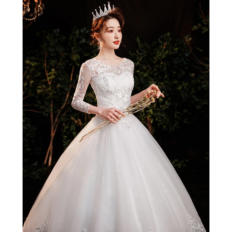 Customize Wedding Dress Long Sleeve Wedding Dresses Lace Up Embroidery Bridal Ball Gown Elegant Plus Size Vestido De Noiva